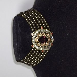 Gorgeous Heidi Daus Black/Gray Faux Pearl Garnet/Ruby Crystal Statement Choker